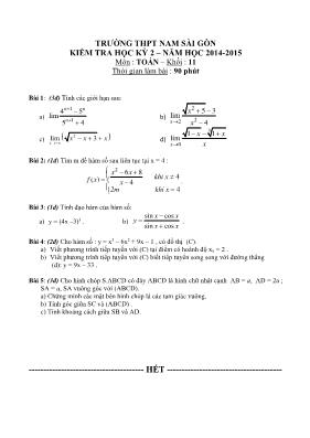 Kiểm tra học kỳ 2 môn Toán học 11